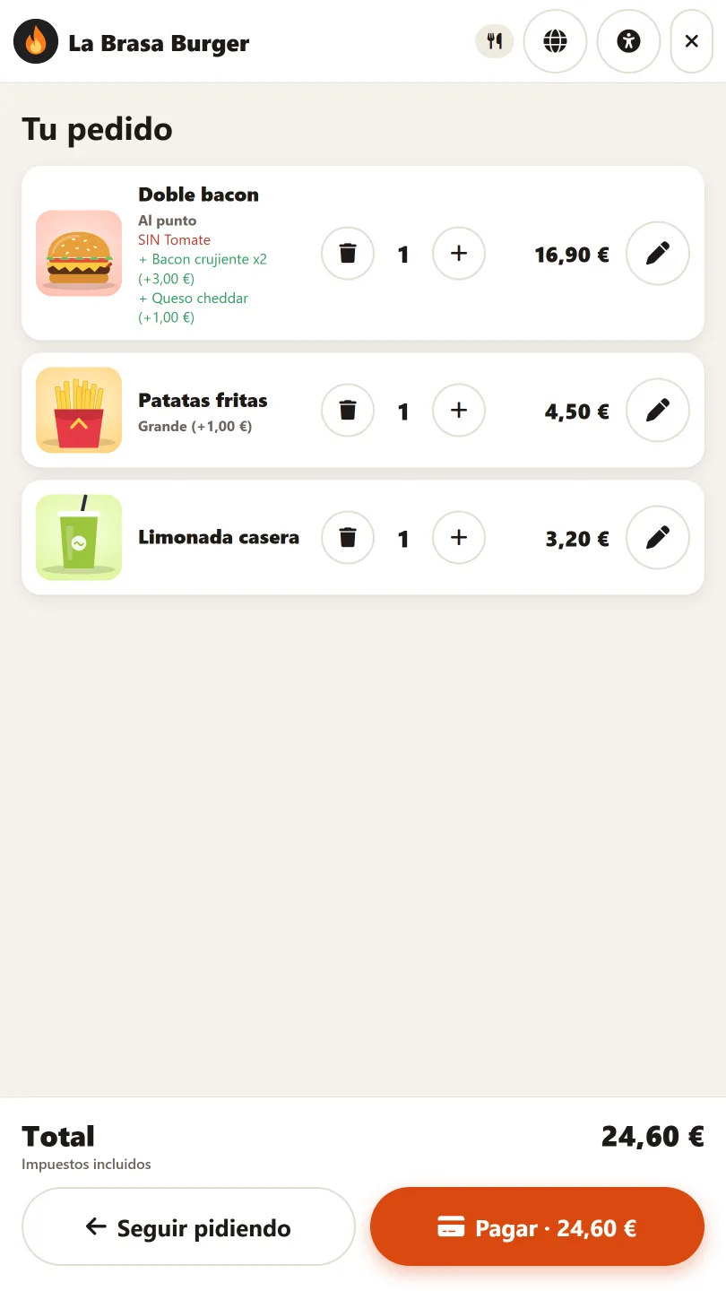 Su pedido, con cada extra